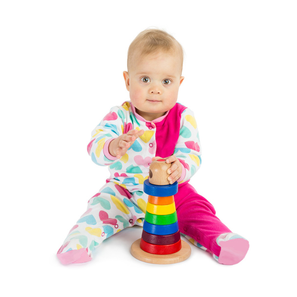 Little Girl with Toy Pyramid - Φωτογραφία, εικόνα