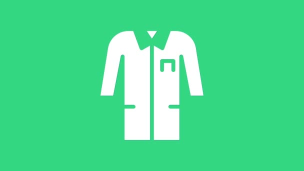 Ikona uniformy bílé laboratoře izolovaná na zeleném pozadí. Oblečení pro pracovníky farmaceutického výzkumu. Zdravotnické vybavení. Grafická animace pohybu videa 4K - Záběry, video