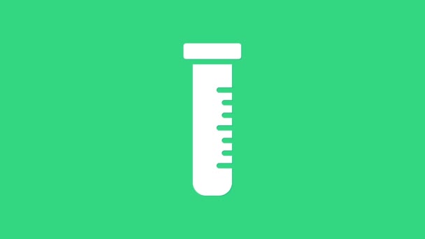 Tubo de teste branco e ícone de teste químico do frasco isolado em fundo verde. Sinal de vidro de laboratório. Animação gráfica em movimento de vídeo 4K - Filmagem, Vídeo