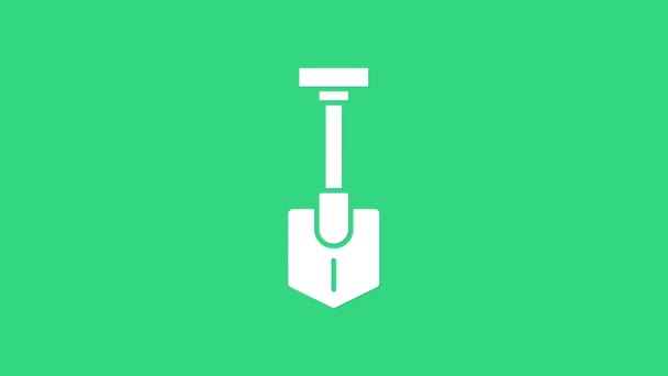 На зеленом фоне выделена иконка "Белая лопата". Садовый инструмент. Инструмент для садоводства, сельского хозяйства, сельского хозяйства. Видеографическая анимация 4K - Кадры, видео