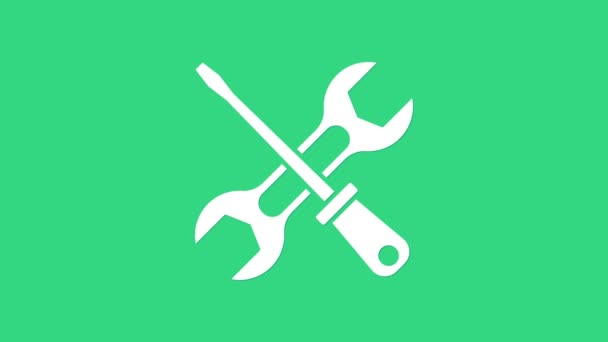 White Screwdriver and wrench spanner tools icon isolated on green background. Service tool symbol. 4K Video motion graphic animation - Footage, Video