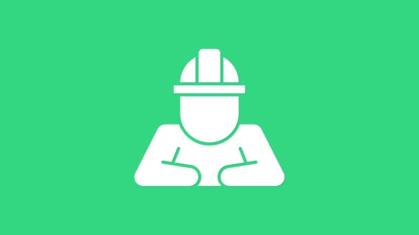 White Builder icon isolated on green background. Construction worker. 4K Video motion graphic animation - Footage, Video