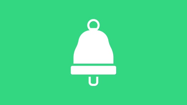 Icona campana bianca suonante isolata su sfondo verde. Simbolo di allarme, campanello di servizio, segnale di campanello, simbolo di notifica. Animazione grafica 4K Video motion - Filmati, video