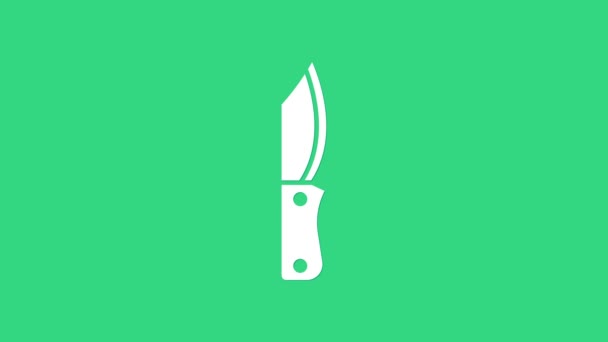 Biała ikona noża wojskowego izolowana na zielonym tle. 4K Animacja graficzna ruchu wideo - Materiał filmowy, wideo