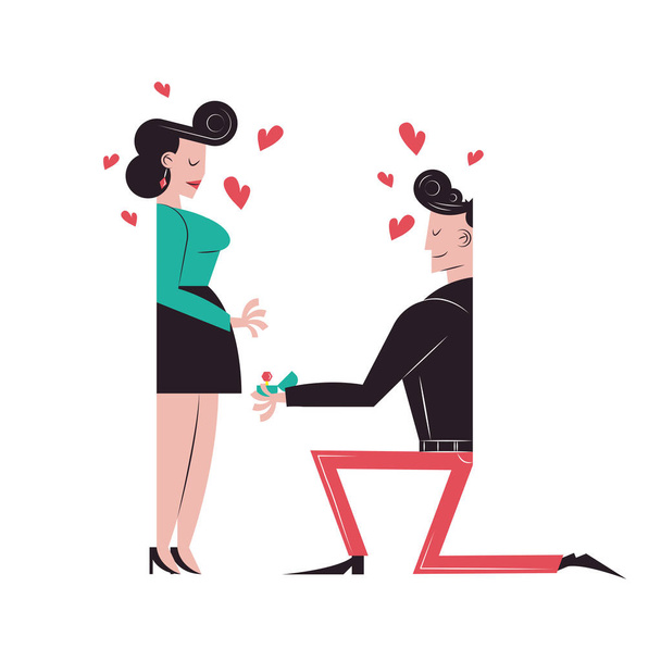 Romantisches Paar Cartoons und Heiratsantrag Vektor-Design - Vektor, Bild