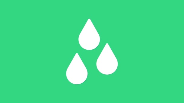 Icono de gota de agua blanca aislado sobre fondo verde. Animación gráfica de vídeo 4K - Metraje, vídeo