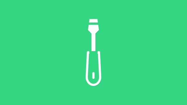 Icono del destornillador blanco aislado sobre fondo verde. Símbolo herramienta de servicio. Animación gráfica de vídeo 4K - Metraje, vídeo