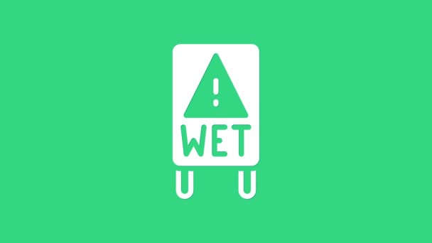 Biała mokra podłoga i czyszczenie w toku ikona izolowane na zielonym tle. Koncepcja usługi sprzątania. 4K Animacja graficzna ruchu wideo - Materiał filmowy, wideo
