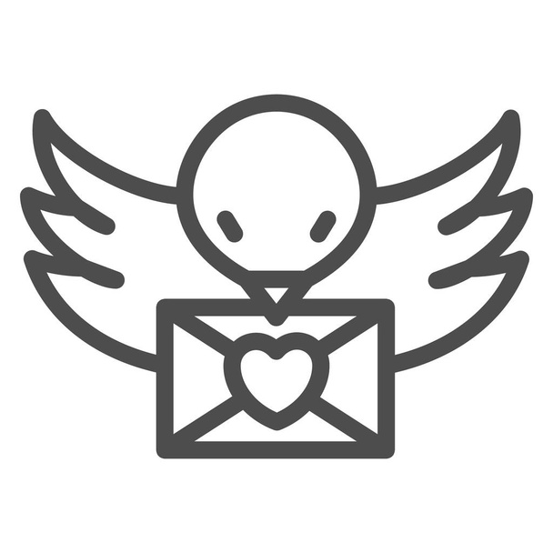 Bird carries a love letter line icon, Valentines Day concept, pigeon with envelope sign on white background, Bird with Love message icon in outline style for mobile and web. Vector graphics. - Vector, Imagen