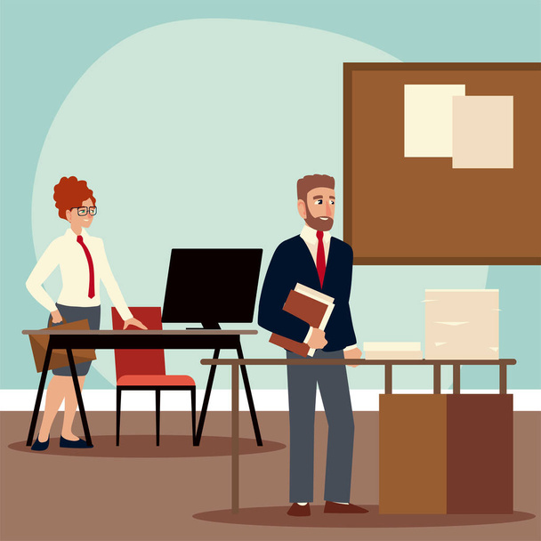 бизнесмены, бизнесмены и деловые женщины, работающие в офисе - Вектор,изображение