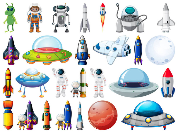 Set of space objects and elements isolated on white background illustration - Vector, Image