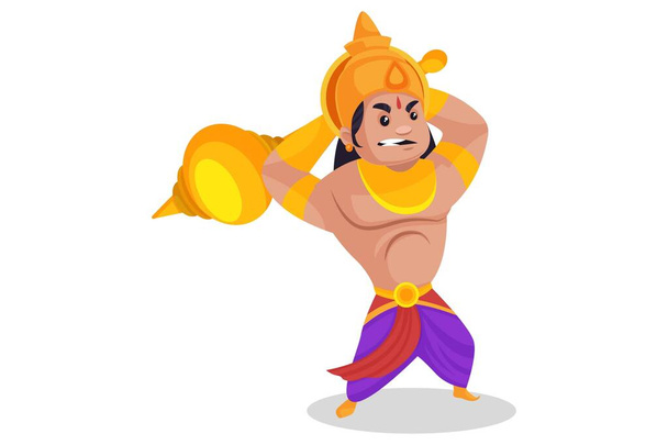 Bhima is attacking with mace in the war. Vector graphic illustration. Individually on a white background. - Vector, Image