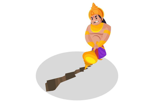 Bhima is breaking ground with the mace. Vector graphic illustration. Individually on a white background. - Vector, imagen