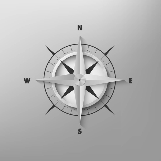 Vector 3D compass on a gray background - Vector, Image