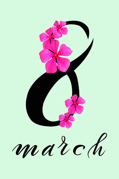 International Women's Day March 8! Flat Lay, banner, greeting card with flowers from March 8. - Zdjęcie, obraz