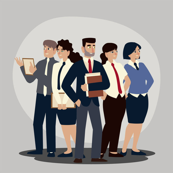 Деловые люди, группа бизнесменов и деловых женщин персонажи мультфильма - Вектор,изображение