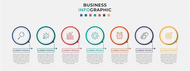 Minimal Business Infographics template. Timeline with 7 steps, options and marketing icons .Vector linear infographic with two circle conected elements. Can be use for presentation. - Vector, Image