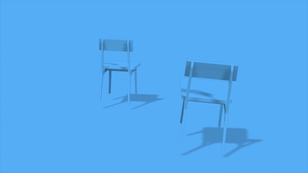 4k Sedie blu sullo sfondo blu vuoto. Concetto di minimalismo & installazione art. rendering 3d  - Filmati, video
