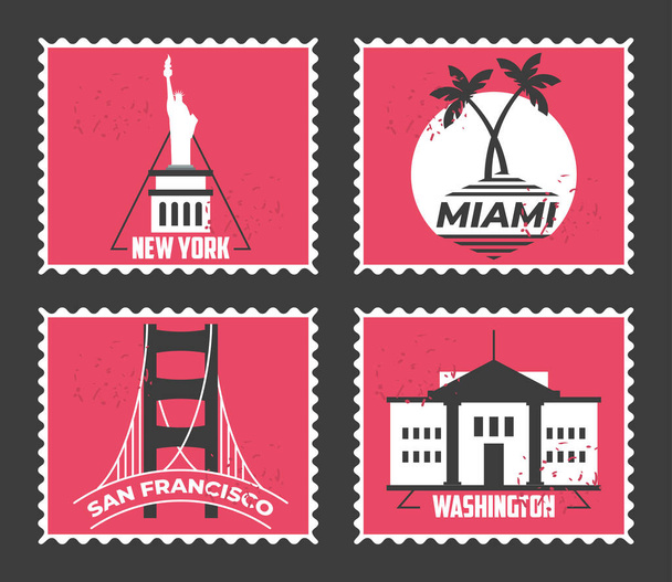 World city stamps set vector design - Vector, Image