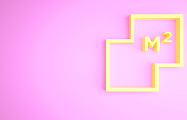 Иконка плана "Желтый дом" на розовом фоне. Концепция минимализма. 3D-рендеринг. - Фото, изображение