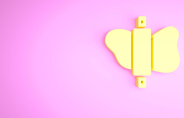 Rouleau jaune sur l'icône de la pâte isolé sur fond rose. Concept de minimalisme. Illustration 3D rendu 3D. - Photo, image