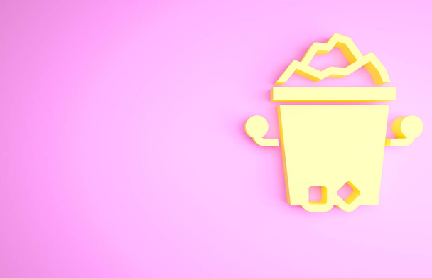 Icono de cubo de hielo amarillo aislado sobre fondo rosa. Concepto minimalista. 3D ilustración 3D render. - Foto, Imagen