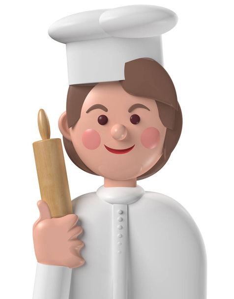 漫画のキャラクター3dアバター中年笑顔caucasian女性プロのパン屋孤立上の白 - 写真・画像