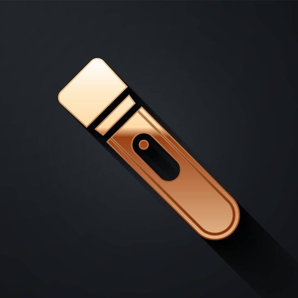 Gold Flashlight icon isolated on black background. Long shadow style. Vector. - Vector, afbeelding