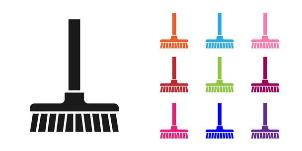 Black Handle broom icon isolated on white background. Cleaning service concept. Set icons colorful. Vector. - Vector, Image