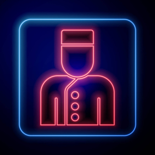 Parlayan neon concierge simgesi mavi arkaplanda izole edildi. Vektör. - Vektör, Görsel