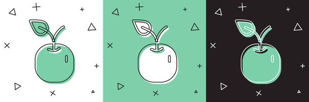 Establecer icono de Apple aislado en blanco y verde, fondo negro. Fruta con símbolo de hoja. Vector. - Vector, imagen