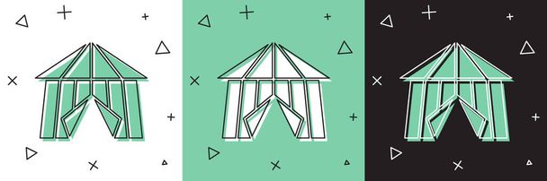 Set icona tenda Circus isolato su sfondo bianco e verde, nero. Tenda campeggio carnevale. Parco divertimenti. Vettore. - Vettoriali, immagini