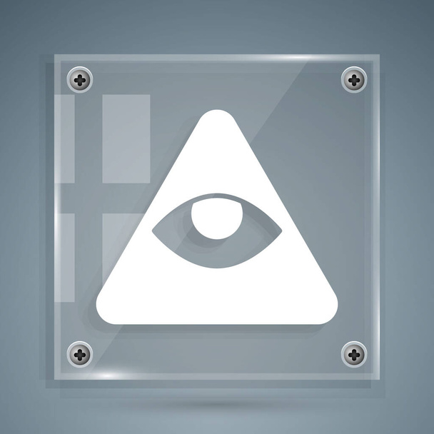 White Masons symbol All-seeing eye of God icon isolated on grey background. The eye of Providence in the triangle. Square glass panels. Vector. - Vector, Image