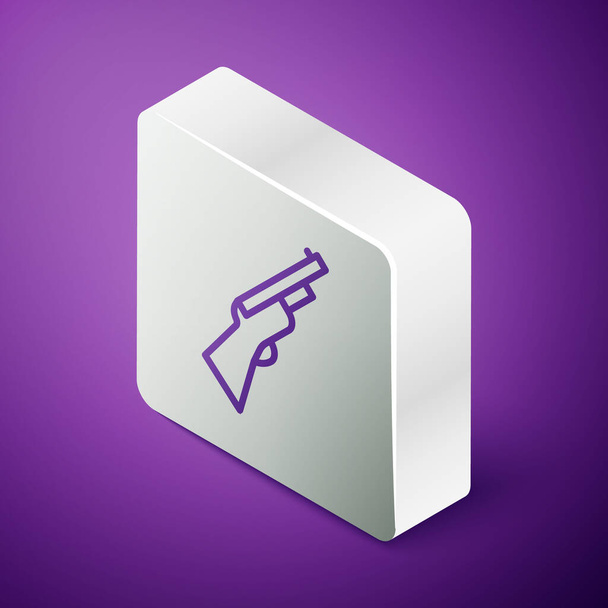 Isometric line Hunting gun icon isolated on purple background. Hunting shotgun. Silver square button. Vector. - Vector, Image