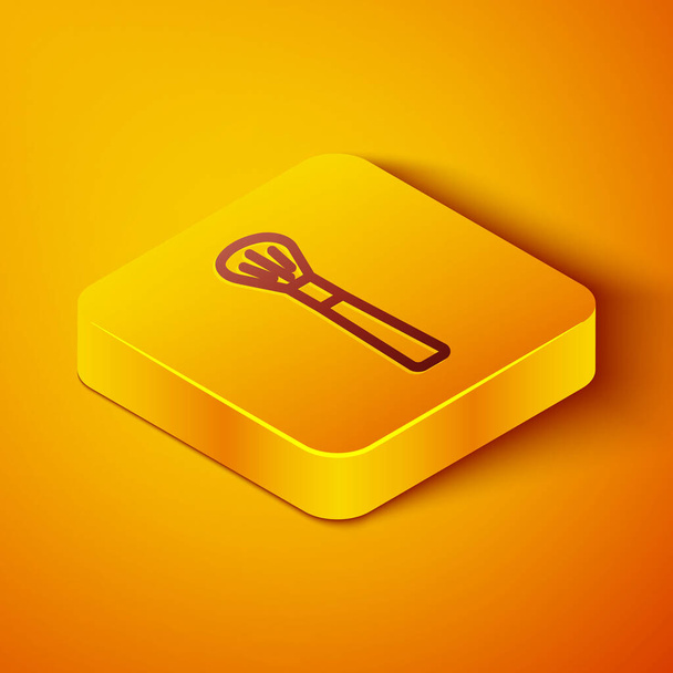 Icono de cepillo de maquillaje de línea isométrica aislado sobre fondo naranja. Botón cuadrado amarillo. Vector. - Vector, imagen