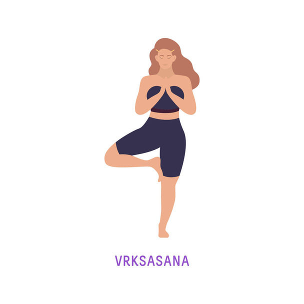 Vector Illustratie van Yoga Vrouw. Geïsoleerde figuur op witte achtergrond. Vrksasana - Boomslang. - Vector, afbeelding