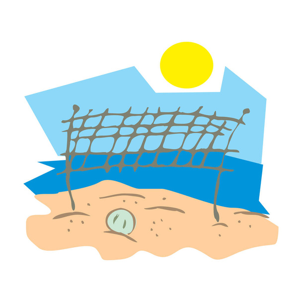 Vector illustration of volleyball net and ball on the beach - Vector, Image