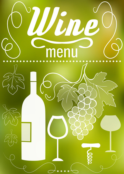 Wein, Trauben, Weingläser und Wirbel auf verschwommenem Hintergrund - Vektor, Bild