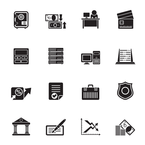 Silhouette bank, business, finance and office icons - Vektor, obrázek