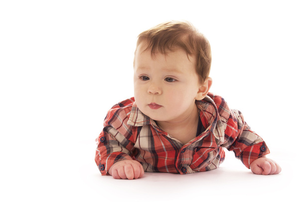 Infant baby on a white background in glasses - Zdjęcie, obraz