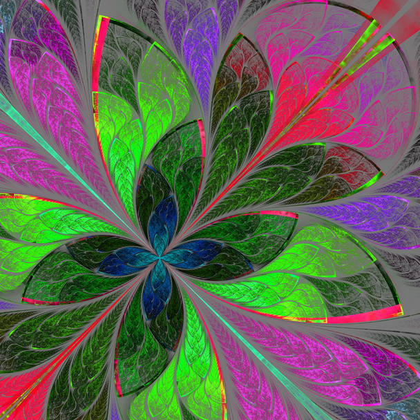 Beautiful multicolor fractal flower in stained glass window styl - Photo, Image
