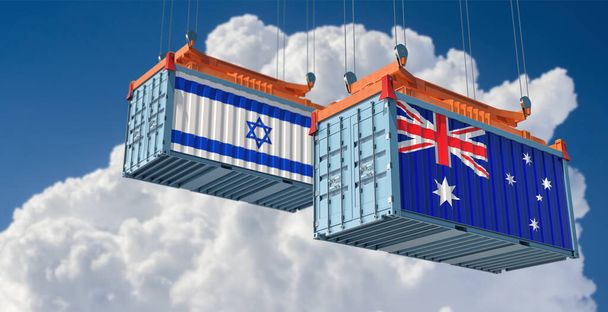 オーストラリアとイスラエルの旗の貨物コンテナ。3Dレンダリング  - 写真・画像