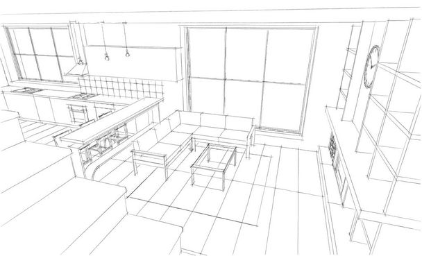 cozinha interior sala de estar ilustração 3d - Foto, Imagem