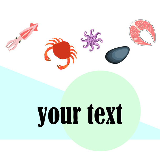 Fresh seafood vector background, digital wallpaper - Vector, Imagen