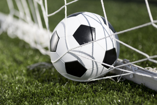 Soccer ball and goal net - Foto, Bild
