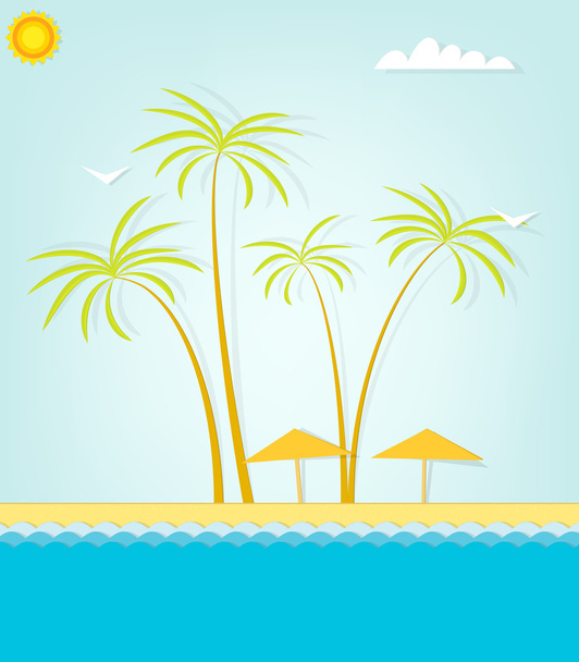 παράδεισος άμμο παραλία και το φοινικόδασος δέντρο ενός τροπικού νησιού - Διάνυσμα, εικόνα