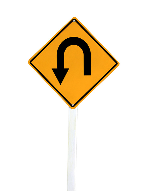 Señal de advertencia, gire hacia atrás señal de tráfico aislar sobre fondo blanco
. - Foto, Imagen