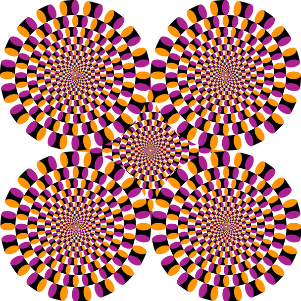Иллюзия. Круги вращения. Оптическая иллюзия. Круговорот оптических иллюзий. Фон оптической иллюзии. Яркий фон с оптической иллюзией - Вектор,изображение