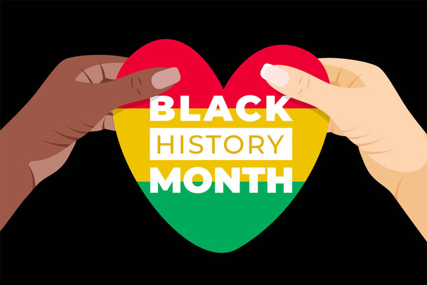 Black History Month. African American History, Heart striped Flag in people hands, Vector Design for poster, print, card, banner, background - Vector, Image