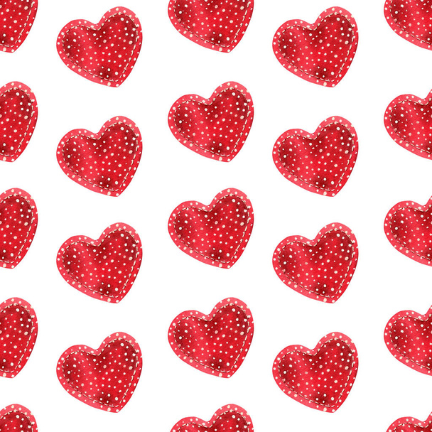 Motif aquarelle sans couture avec des coeurs rouges et des points blancs pour le décor de la Saint-Valentin, tissu - Photo, image